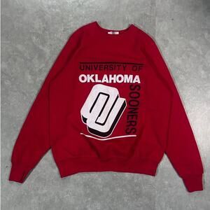 90's Vintage Oklahoma Sooners Big Print Red Crewneck -XL